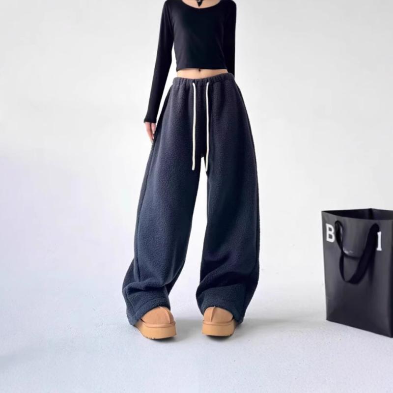 パンツ レディース 秋冬 裏起毛 あったか リラックス ワイドレッグパンツ ドローストリング ゴムウエスト 無地 カジュアル スポーツ 長ズボン 普段使い 部屋着 紺色 緑色 茶色