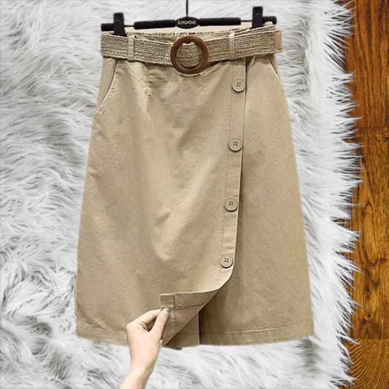 スカート レディース ハーフパンツ 春夏 Aライン ひざ丈 ゴムウエスト ゆったり かわいい おしゃれ きれいめ カジュアル 通勤 普段使い 綿混紡 カーキ ブラック 赤