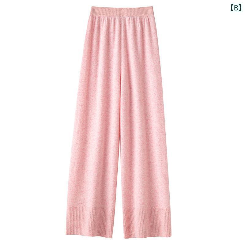 ズボン レディース 羊毛 ワイドレッグパンツ 秋冬 リブ編み ファッション ゆったり カジュアルパンツ 厚手 ハイウエスト 青絨色