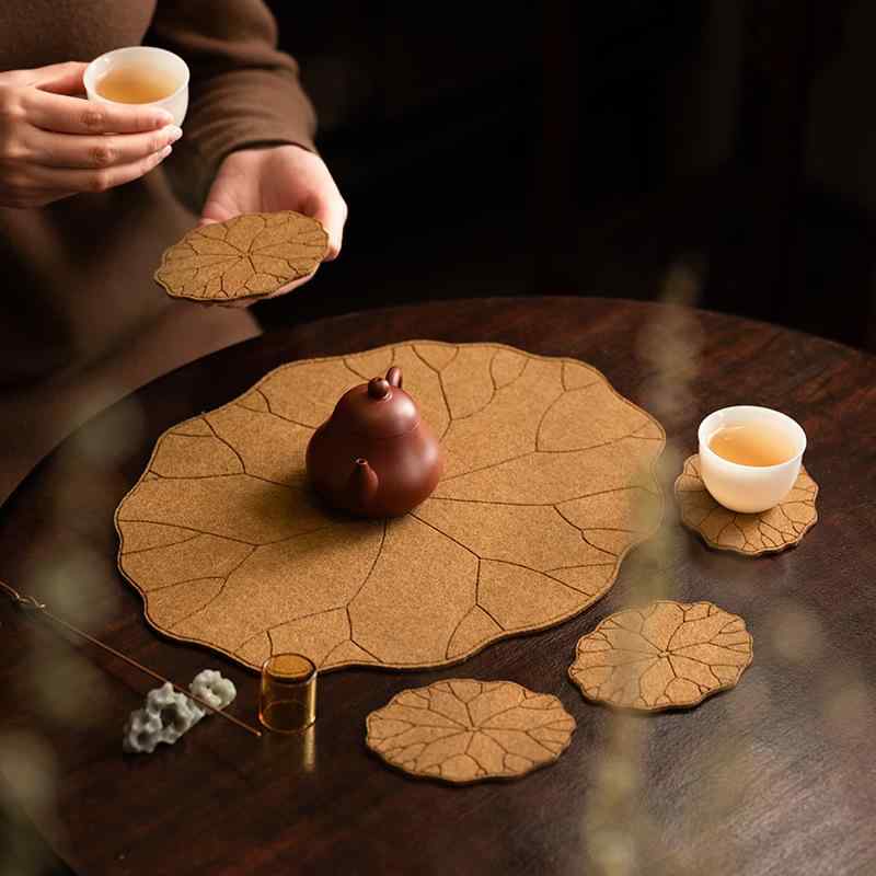 Other - 茶托 コースター 中式 禅意 荷葉 如意 綿 麻 カップ 茶席 焦糖色 田園緑 浅駝色 落霞紅 長石灰 火山棕 芦穗灰 宝石藍 断熱