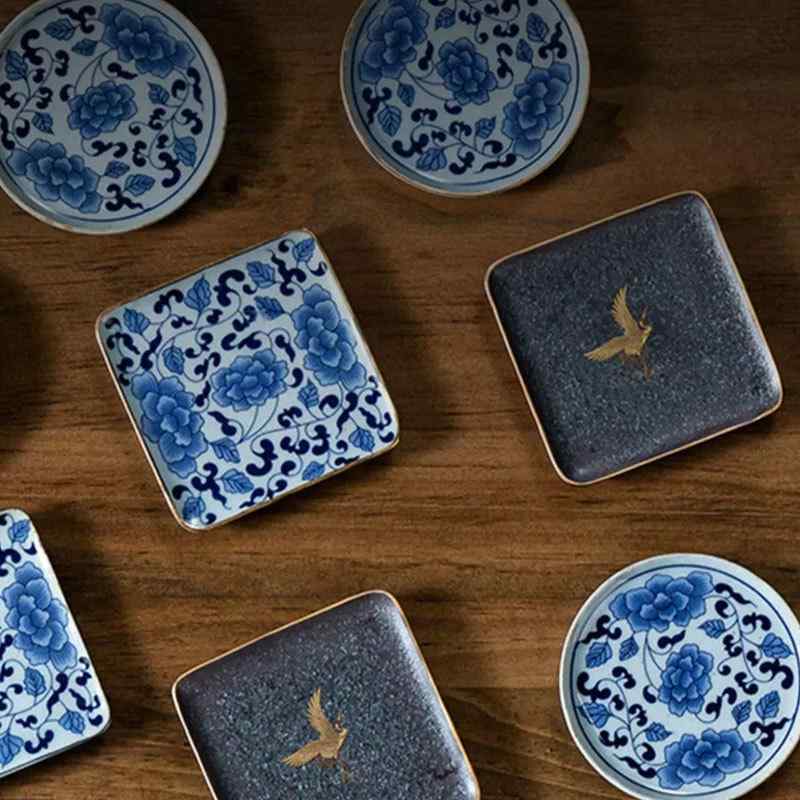 茶托 コースター 茶器 禅蓮 青花 銀�