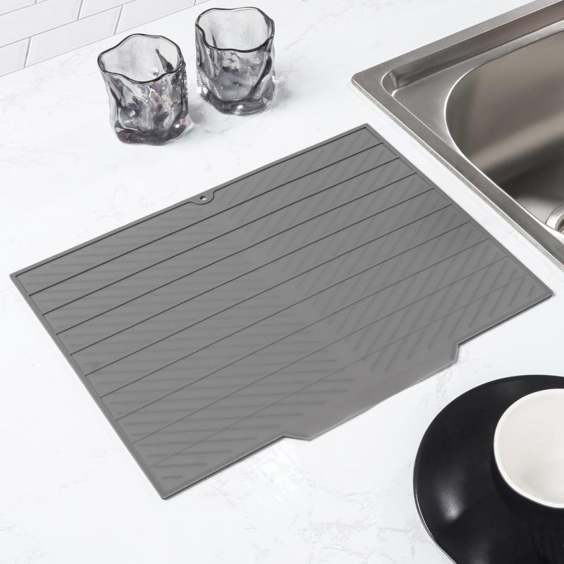 キッチントレー シリコン 水切りマット 断熱マット 食器乾燥マット グラス置き シンプル 無地 速乾 抗菌 灰色