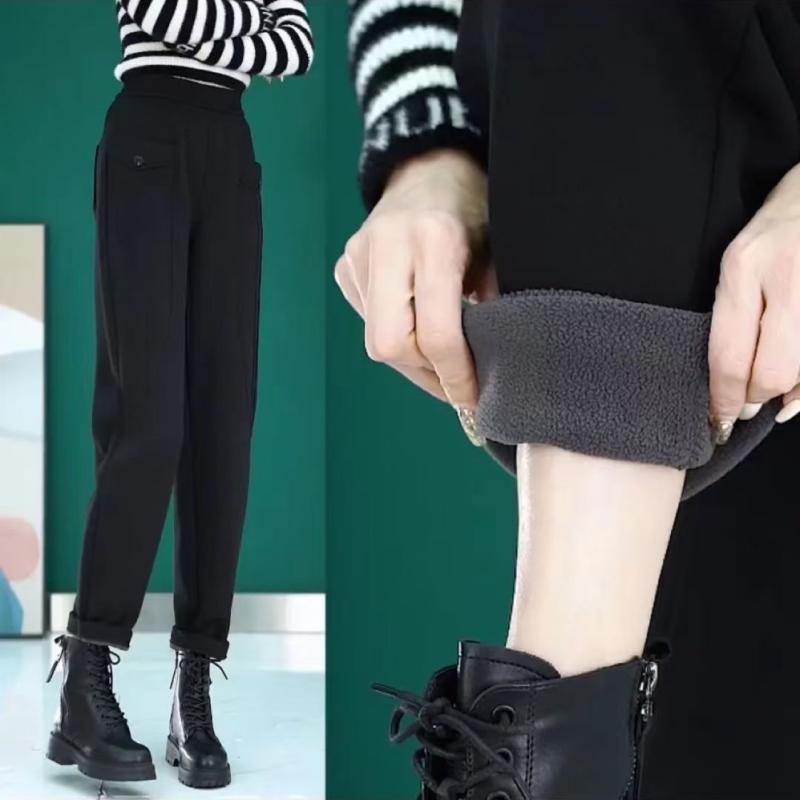 パンツ レディース 秋冬 裏起毛 高腰 ゆったり テーパードパンツ ママ カジュアル 通勤 ブラック ブラ..