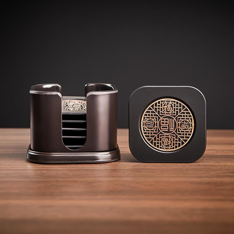 茶托 茶道 木製 コースター 茶器 オフィス用 家庭用 滑り止め 断熱 茶道具 スクエア 円形