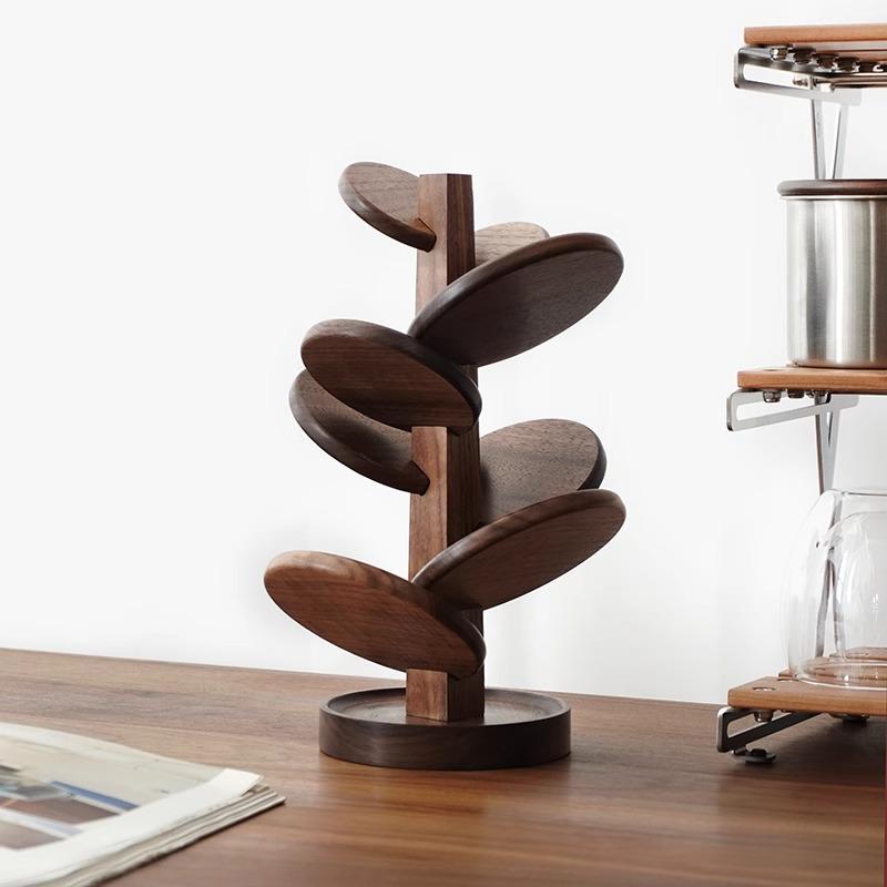 コースター 木製 小樹 黒クルミ材 断熱 耐熱 花柄 不規則 ホームデコレーション モダン ミニマリスト