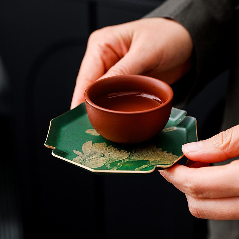 茶托 コースター 銅製 和風 レトロ 茶器 茶道具 茶碗 湯呑み 敷き 断熱 緑 赤