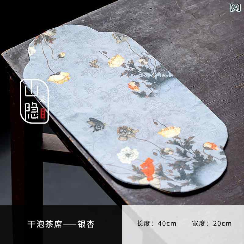 テーブルクロス 新中式 テーブルランナー 茶席 布製 茶台マット 菱織 銀杏花柄 防水 長方形