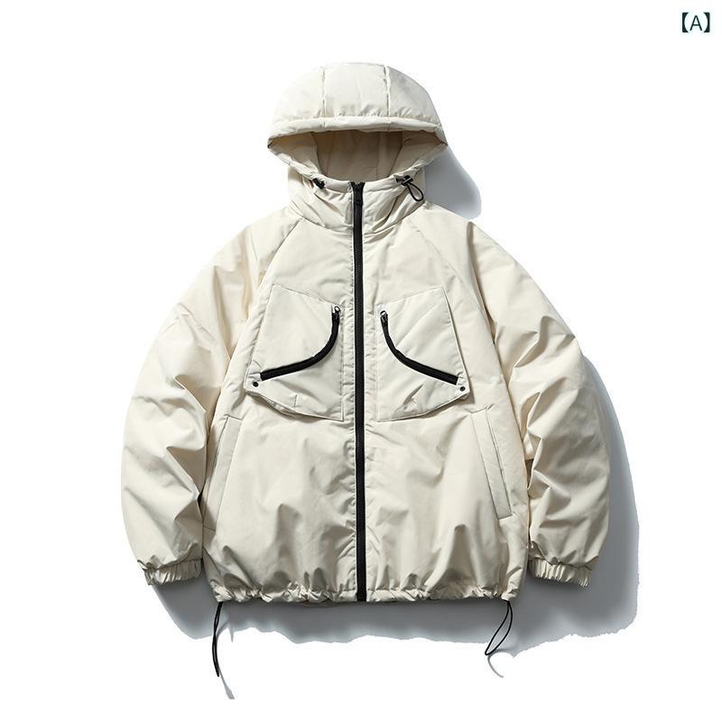 羽绒服 男性用 日系 レトロ 無地 90% ホワイトダックダウン 連帽 あったか アウター ポリエステル 軽量 防寒 ブラック ホワイト