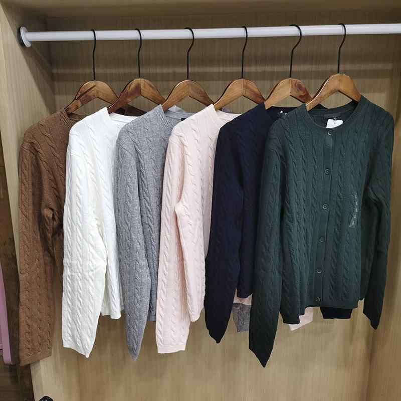 Long-Sleeved Knit - ニット カーディガン レディース 秋冬 ゆったり ケーブル編み 長袖 トップス 羽織り かわいい カジュアル オフィスカジュアル 韓国ファッション 白 ピンク グレー キャメル 黒 緑 紺
