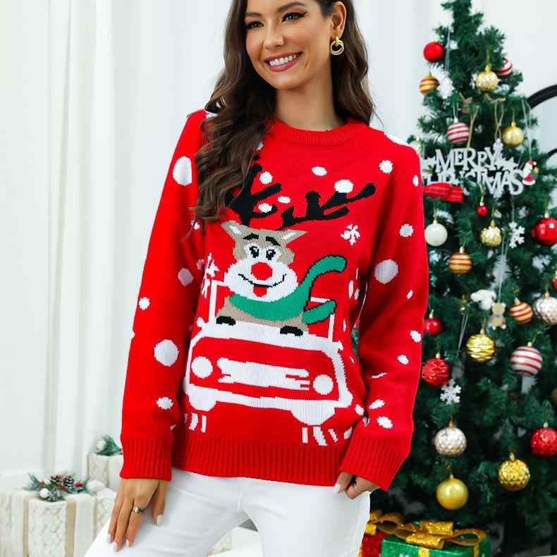 セーター クリスマス レディース メンズ トナカイ柄 ニット 長袖 秋冬 ゆったり かわいい 暖かい 赤色 クリスマスパーティー コスプレ 部屋着