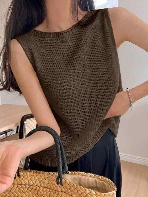 ・主な素材: 涤纶・柄: 無地・厚さ: 中程度・組み合わせ: 単品・スタイル: プルオーバー・フィット: レギュラー・袖丈: ノースリーブ・ネックライン: ラウンドネック・着丈: ミドル丈(50-65cm)・カラー: コーヒー色, ホワイト...