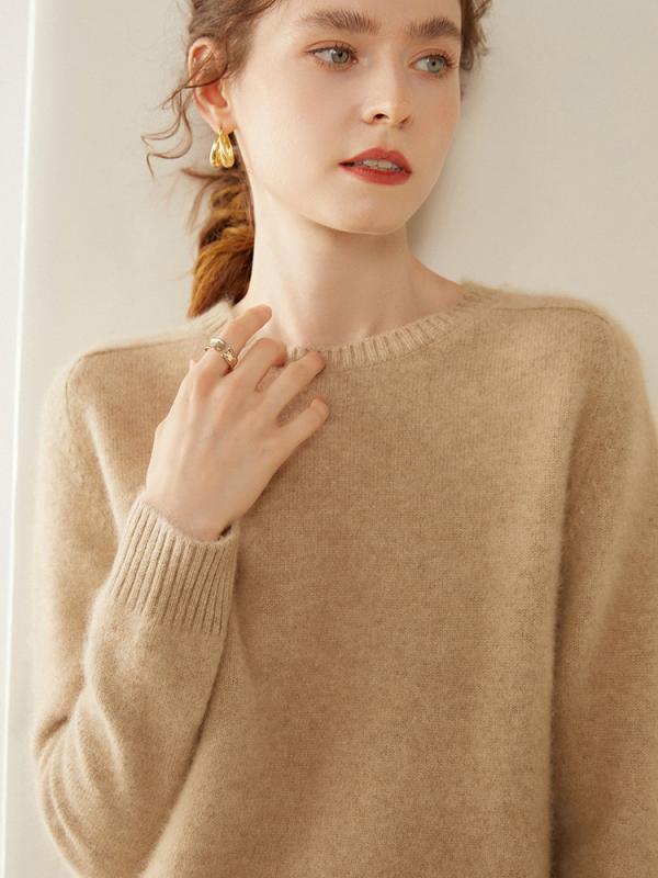 ニット レディース カシミヤ セーター 丸首 長袖 ゆったり 薄手 無地 トップス プルオーバー カシミヤ95% 青絨色 高雅駝 ホワイト 高級グレー ブラック 桜色 ピンク 紫絨色 金駝色 宝石レッド 奶駝色 アンカラレッド 中国レッド 栗色ココア 檸