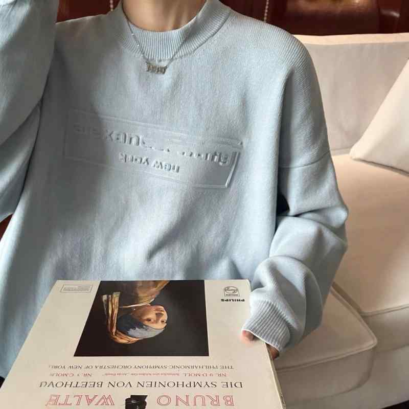 カーディガン レディース ニット 刺繍 秋冬 長袖 トップス ラウンドネック ケーブル編み ゆったり 体型カバー ブルー かわいい 普段使い