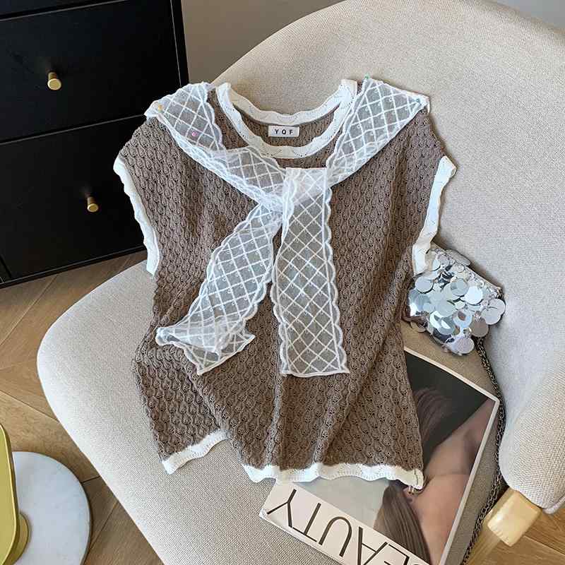 ニット レディース タンクトップ 春夏 トップス ノースリーブ 接触冷感 メッシュ サマーニット カット..