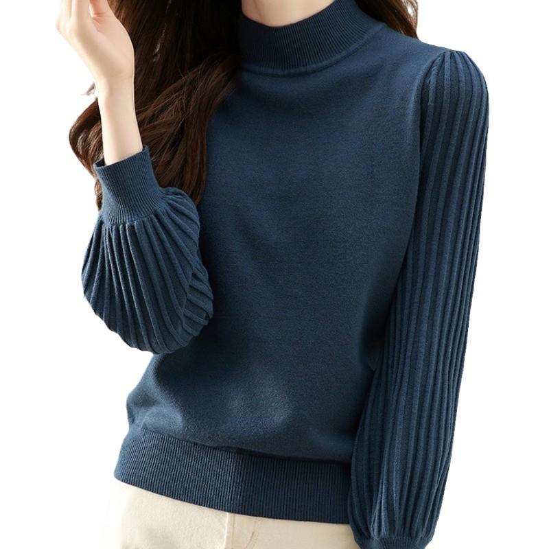 Long-Sleeved Knit - ニット レディース ニットソー 秋冬 トップス きれいめ 上品 高級感 長袖 セーター カットソー スリム 無地 シンプル かわいい 普段使い オフィス カジュアル 白 黒 青