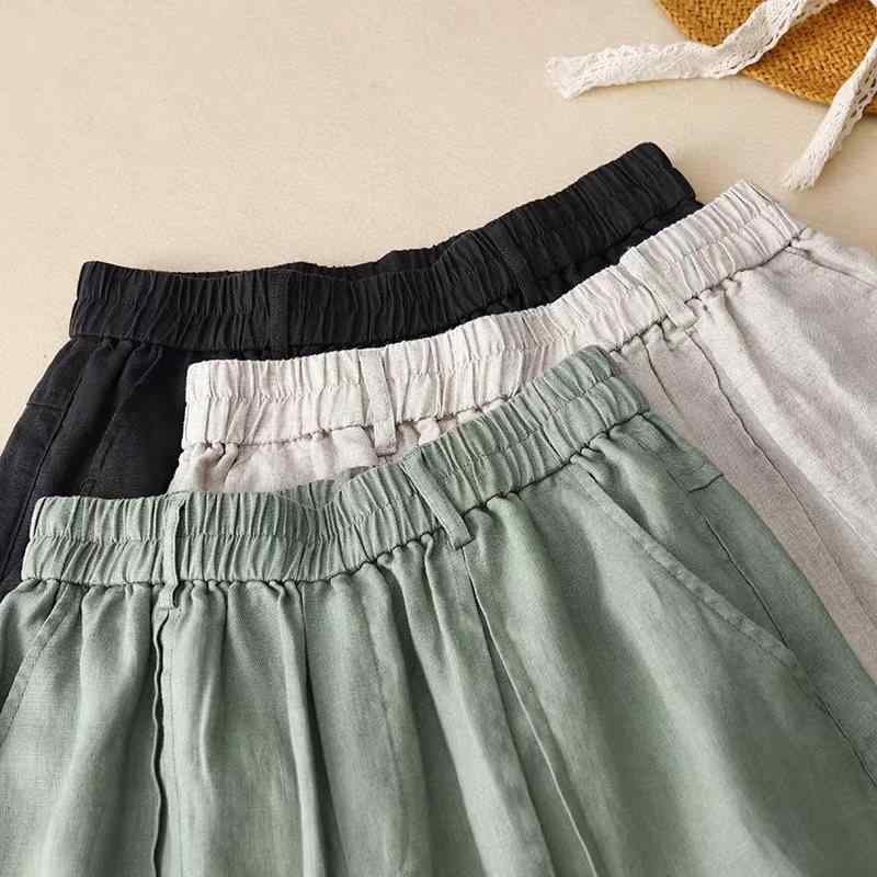 麻 ショートパンツ レディース 五分丈パンツ 亜麻 リネン 中式 スリム 無地 コットンリネン カジュアル..