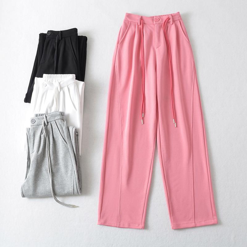 パンツ レディース ストレッチパンツ スポーティ ズボン ストレート ワイドレッグパンツ 高伸縮性 コットンブレンド ブラック グレー ホワイト ピンク系