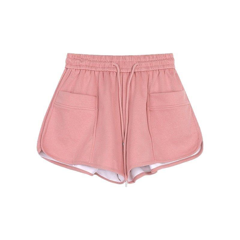 ショートパンツ レディース ピンク系 ゴムウエスト Aライン 高腰 ゆったり 普段使い 部屋着 綿混紡