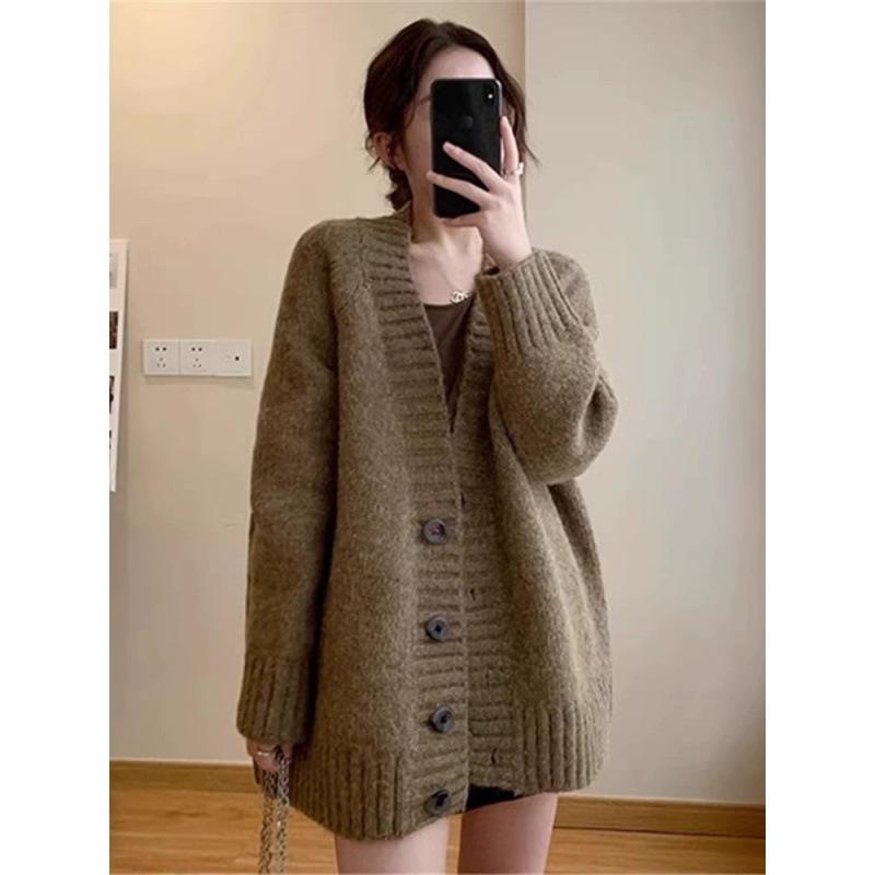 ニット・セーター レディース Vネック カーディガン 厚手 ゆったりサイズ 長袖 トップス 秋冬 通勤 オ..