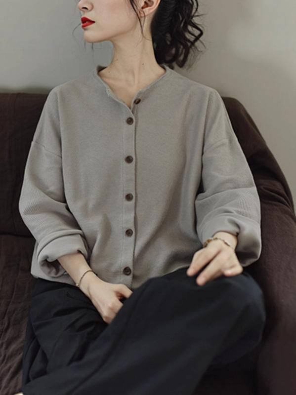 ニット レディース カーディガン コットン ニットカーディガン 丸首 厚手 ゆったり 文芸風 レトロ 羽織..