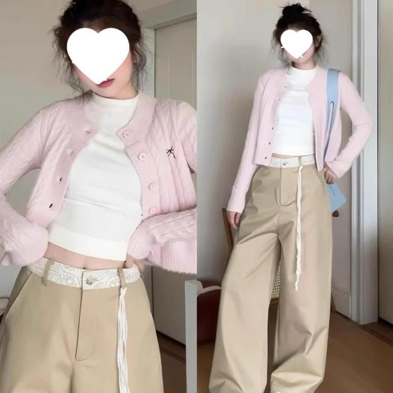 ニット・セーター レディース 春秋 薄手 ショート丈 カーディガン ケーブル編み ピンク系 オフィスカジ..