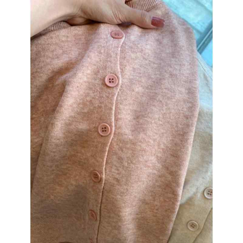 カーディガン レディース ニット 春秋 芥子色 トップス ポリエステル繊維 ゆったり 長袖 無地 襟なし 接触冷感 通勤 オフィス カジュアル ポケット