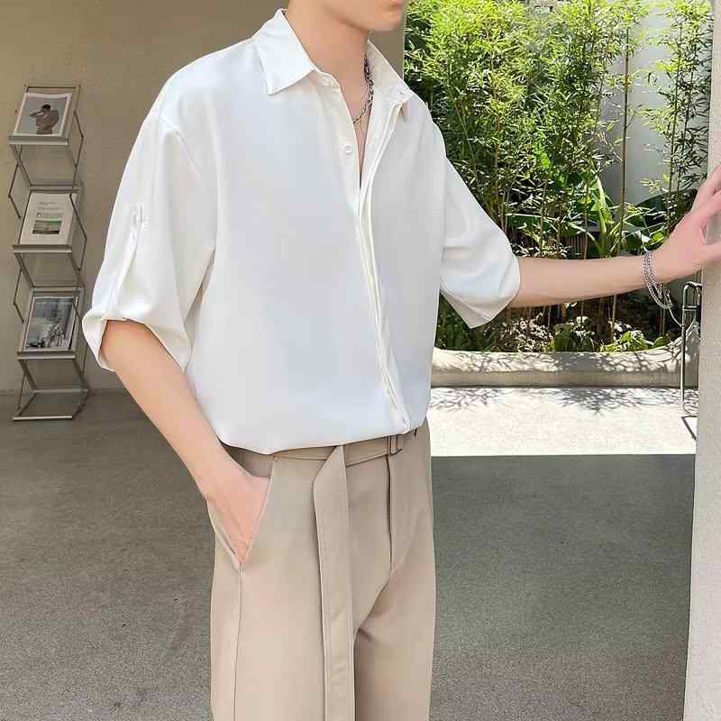 シャツ 男性用 トップス 半袖 竹繊維 接触冷感 接触冷感 涼しい 無地 ポケット 白...