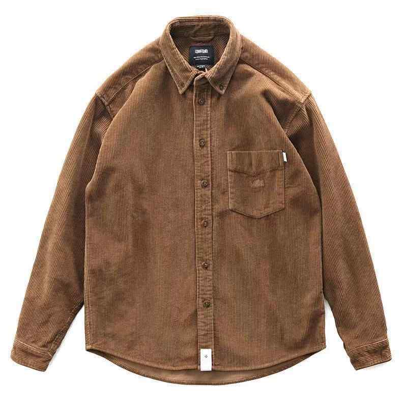 シャツ 男性用 コーデュロイ ルーズフィット ドロップショルダー 長袖 カジュアル...