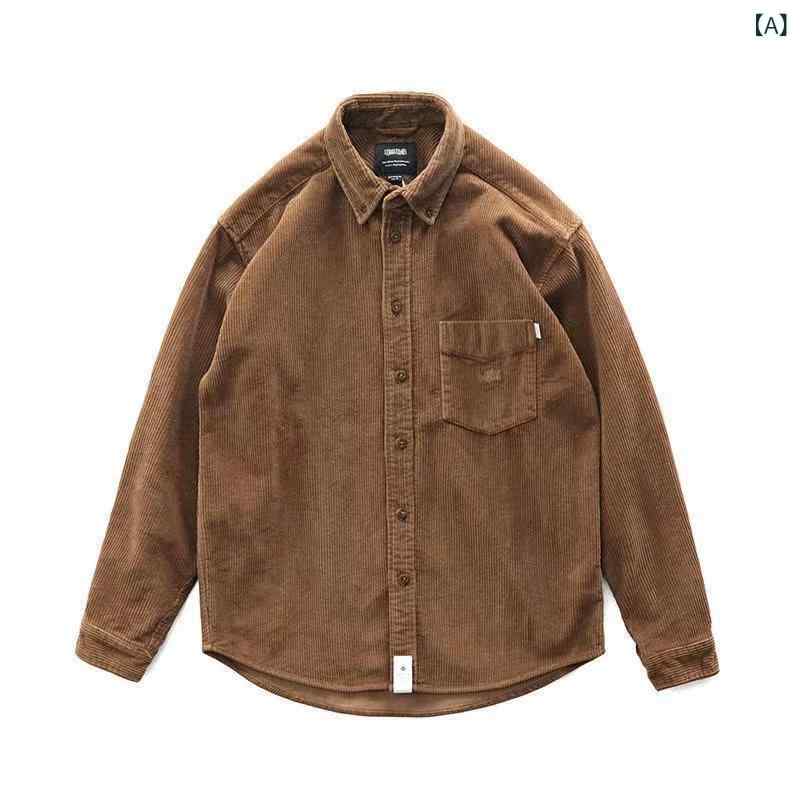 シャツ 男性用 コーデュロイ ルーズフィット ドロップショルダー 長袖 カジュアル...