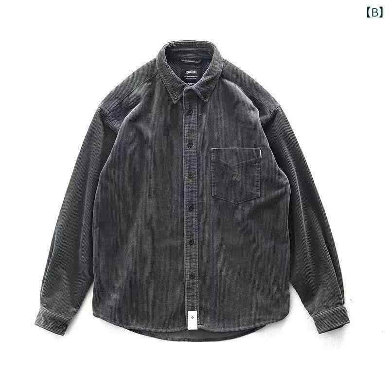 シャツ 男性用 コーデュロイ ルーズフィット ドロップショルダー 長袖 カジュアル...
