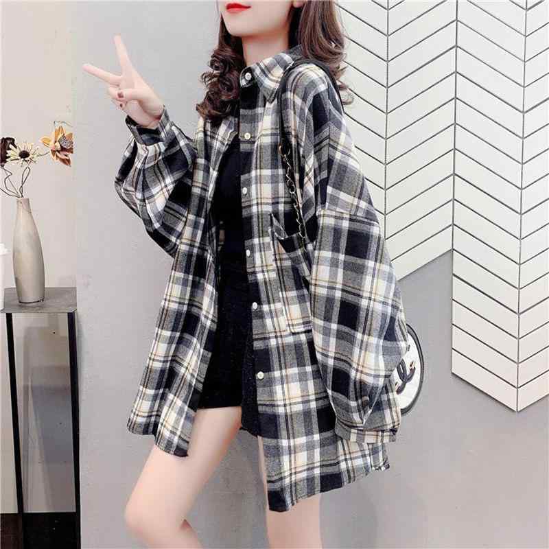 シャツ レディース 格子柄 コットン 長袖 トップス ゆったり ブラック ピンク系 カーキ 配色 切り替え アシンメトリー