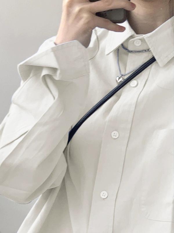 シャツ レディース 長袖 ポリエステル 無地 トップス ブラウス ゆったり 体型カバー ポロ襟 ドロップショルダー 白 青 ピンク系 M L XL 2XL おしゃれ 私服 お姉さん系