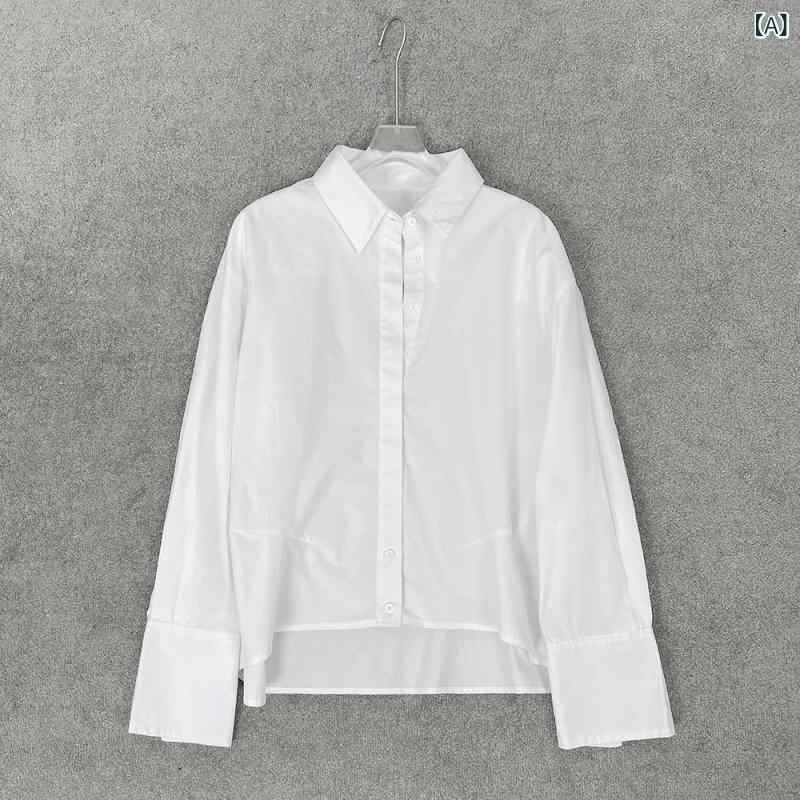 シャツ レディース ドロップショルダー コットンブレンド トップス 長袖 POLO襟 切...