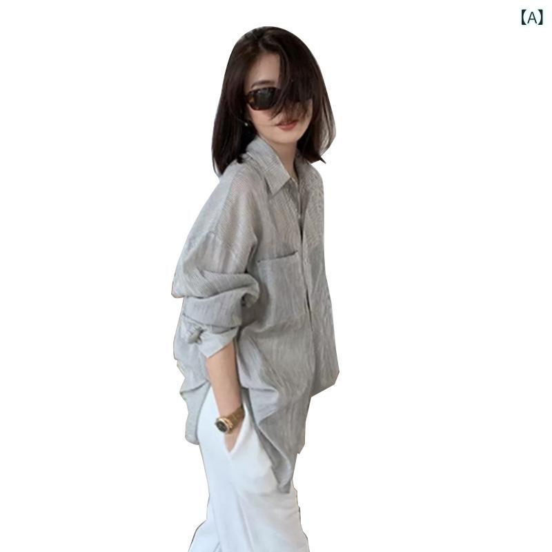 シャツ レディース 春夏 ストライプ柄 コットン 港風 レトロ ゆったり 体型カバー ...