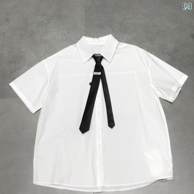 シャツ 男女兼用 半袖 無地 ドロップショルダー コットン 日本 韓国 スクール 制服...