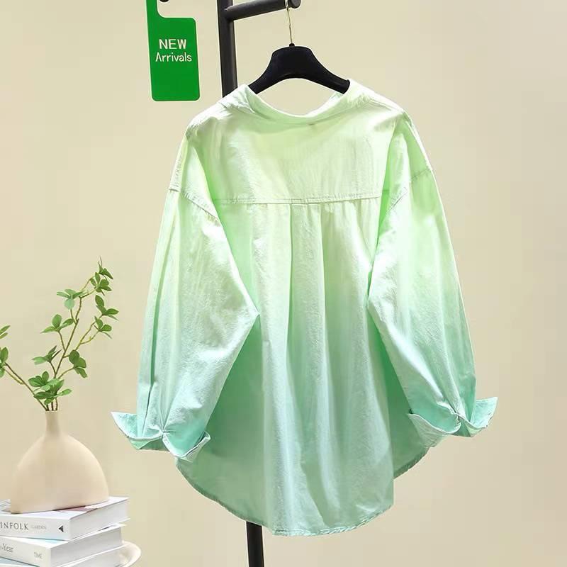 シャツ レディース 春 春夏 薄手 コットン グラデーション 長袖 ブラウス トップス ゆったり カジュア..