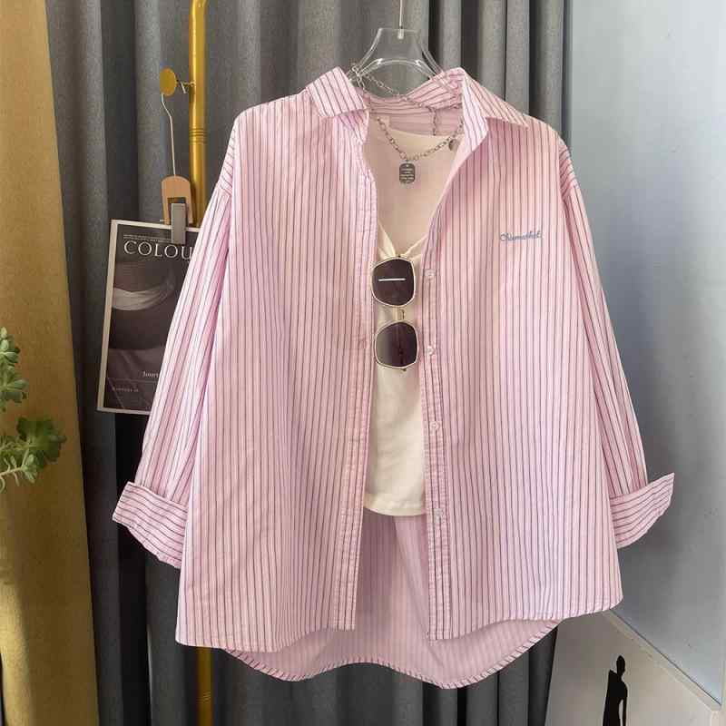 シャツ レディース ストライプ トップス コットン ゆったり 文芸復古 長袖 パステルカラー ドロップショルダー