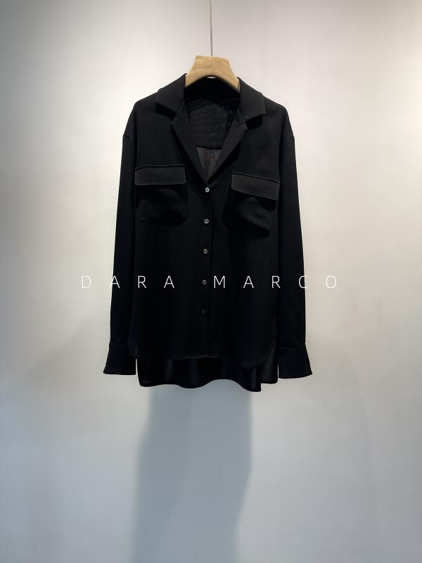 シャツ レディース 長袖 接触冷感 ゆったり 翻襟 チュニック丈 トップス ブラウス 再生繊維 黒