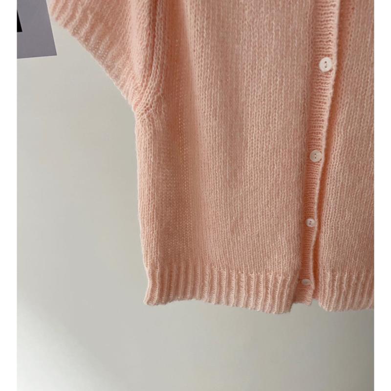 ニットカーディガン レディース ラウンドネック 半袖 ピンク系 カジュアル 通勤 普段使い トップス