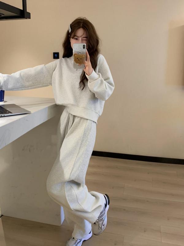 セットアップ レディース ラウンドネック スウェット トレーナー パンツ 上下セット コットン ポケット..