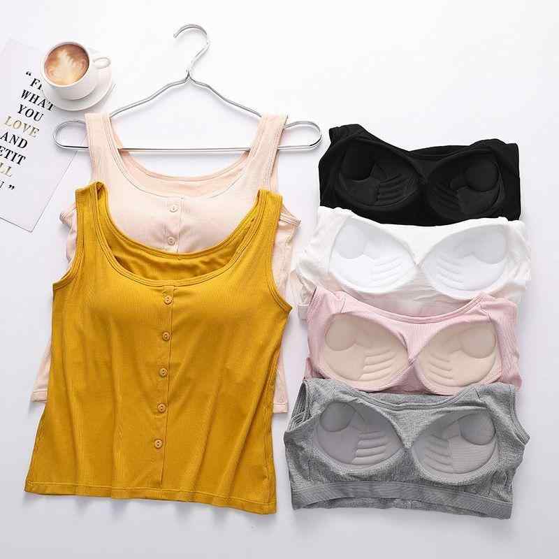 Camisoles - キャミソール レディース 女性用 薄手 ショート丈 インナー カップ付き ブラトップ モーダル 美背中 無地 黒 白 春夏