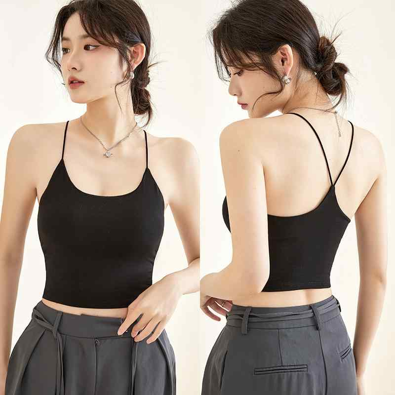 キャミソール レディース インナー トップス モダール カップ付き 春夏 黒 白 Tシャツ カットソー