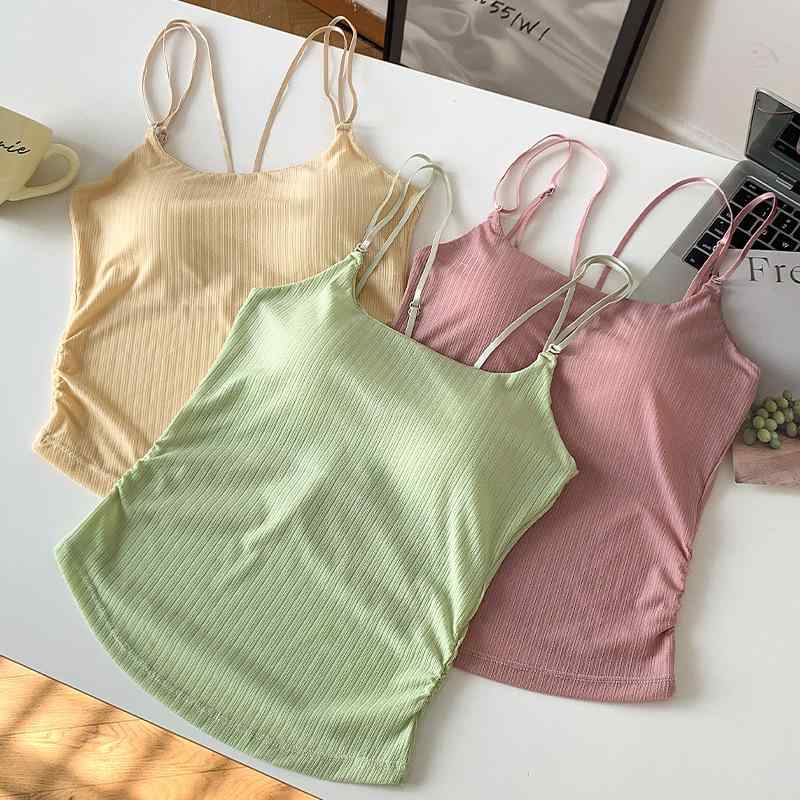 キャミソール レディース 超軽量 薄手 ノンワイヤー カップ付き インナー 伸縮性 無地 黒 白 青 緑 ピ..