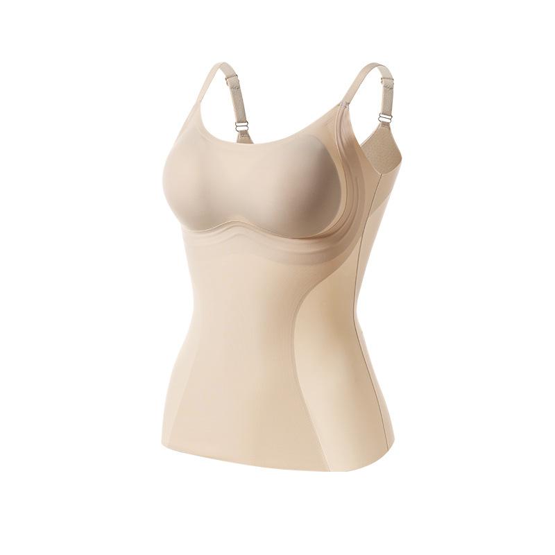 Camisoles - タンクトップ レディース 薄型 美シルエット カップ付き 無縫製 寄せ上げ インナー トップス ラウンドネック 春夏