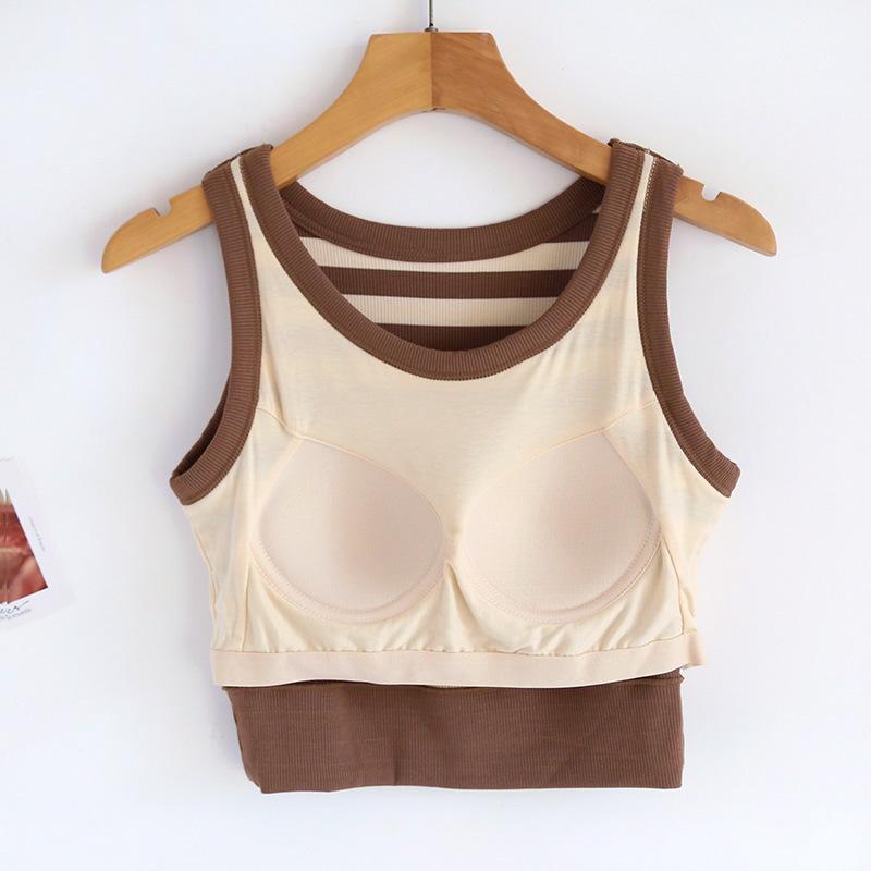 タンクトップ レディース 高腰 裏地付き カップ付き ボーダー柄 インナー ノースリーブ トップス スリムフィット カットソー 部屋着 普段使い 接触冷感