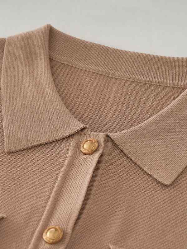 カーディガン レディース シルク ニット 薄手 半袖 トップス レトロ 羽織り 襟付き きれいめ 上品 エレガント キャメル ベージュ