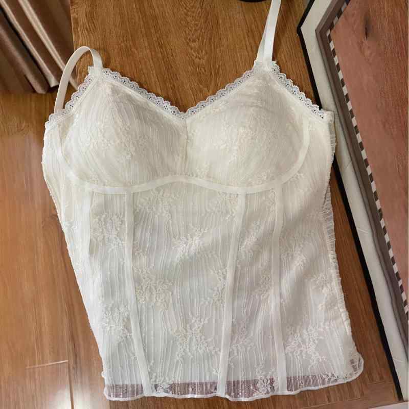 Camisoles - キャミソール レディース Vネック 接触冷感 伸縮性 無地 レース 肌着 インナー 部屋着 ナイトウェア