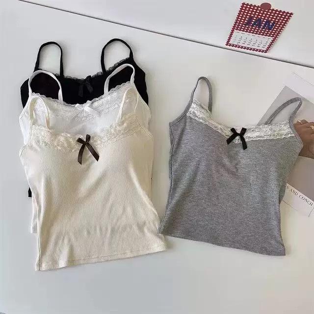 キャミソール レディース Vネック レース 花柄 接触冷感 ノースリーブ トップス インナー スリムフィット ブラパッド付き 肌着 下着 春夏(4)