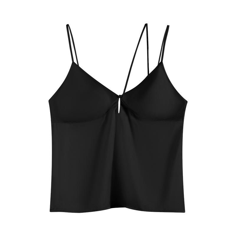 キャミソール レディース 絹 シルク 接触冷感 Vネック 吊り下げ式 ノースリーブ トップス サテン ランニング ダンス ヨガ インナー 肌着 部屋着 高級感 黒 ブラック 白 ホワイト