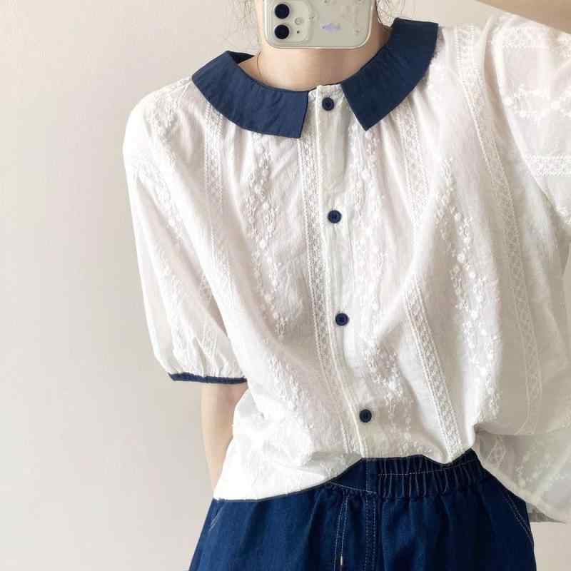 シャツ レディース トップス ブラウス 襟付き 配色 刺繍 綿 カジュアル 通勤 普段使い 痩せ見え オールシーズン shadowtail-11267132 シャドーテール パッケージ画像